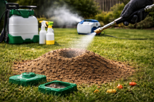 ant hill being sprayed with chemicals in chula vista ca by pest exterminator